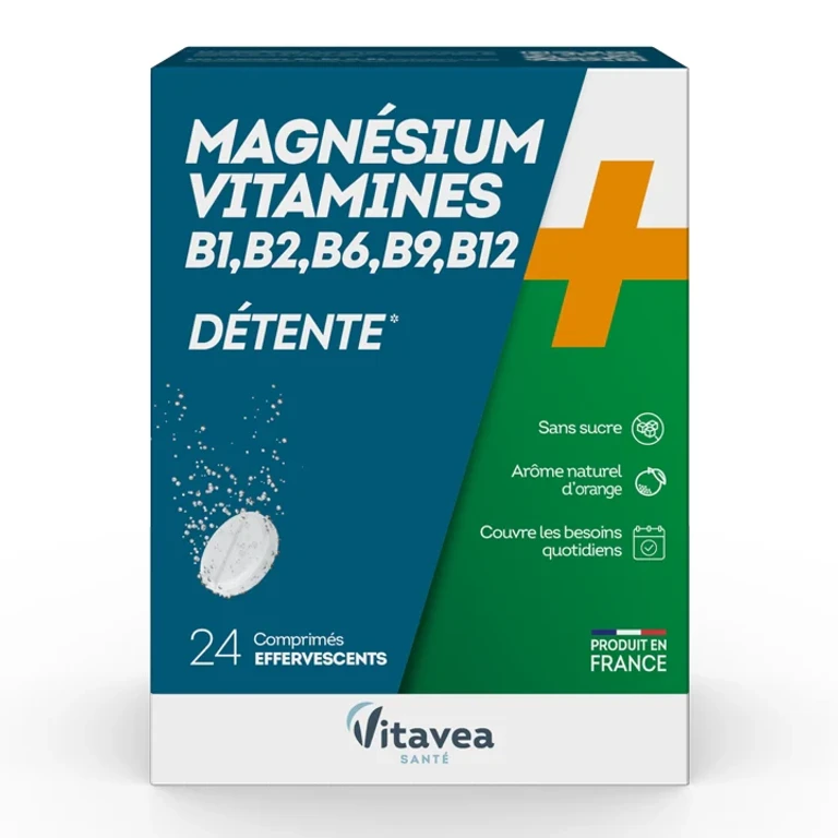Magnesium, Vitamins B1, B2, B6, B9, B12 Relaxing 24 Effervescent Tablets