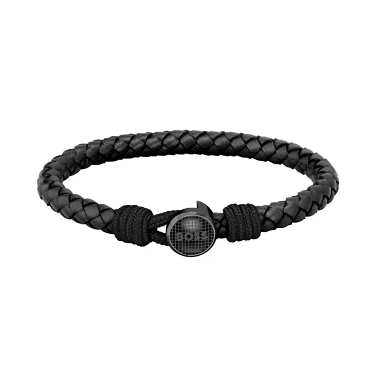 Stylish Black Leather Bracelet Classic 1580468M - Length: 18 Cm