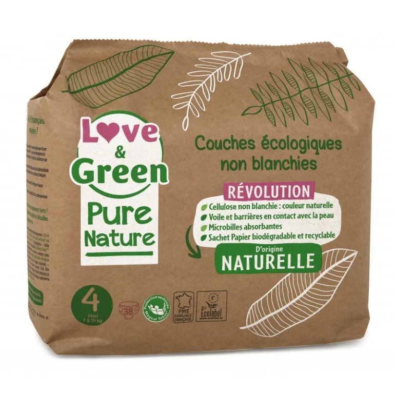 Love&Green Pure Nature - Ecological unbleached nappies - Size 4 - 7 - 14kg - 38 layers