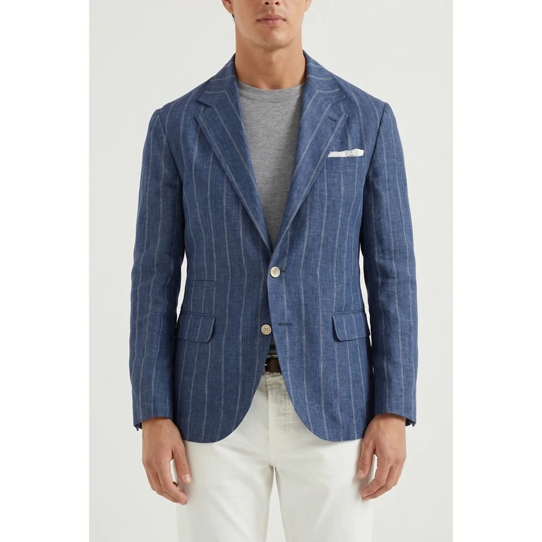 Blue Linen Striped Blazer