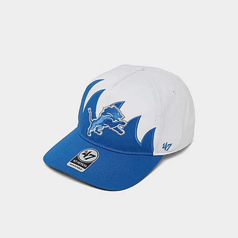 '47 Detroit Lions NFL Jagged HITCH Snapback Hat in White/Blue