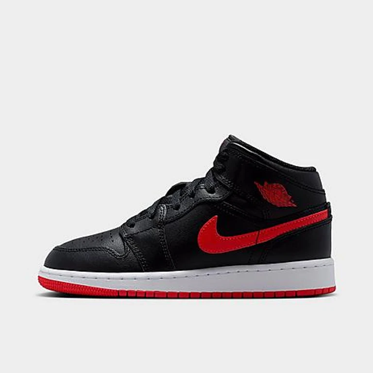 Big Kids Air Retro 1 Mid Casual Shoes in Black/White/University Red Size: 3.5