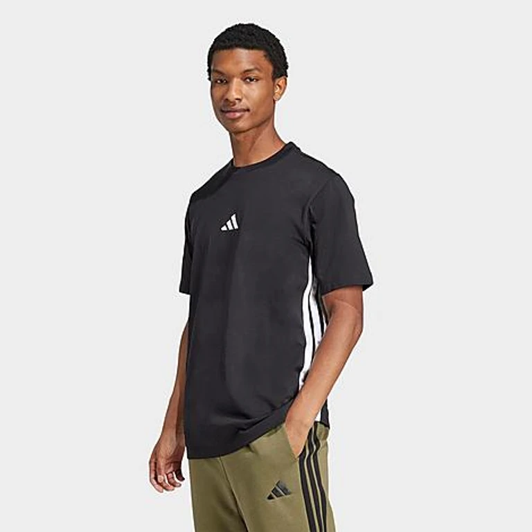 adidas Men's Essentials 3-Stripes Single-Jersey T-Shirt in Black/White Size: XS