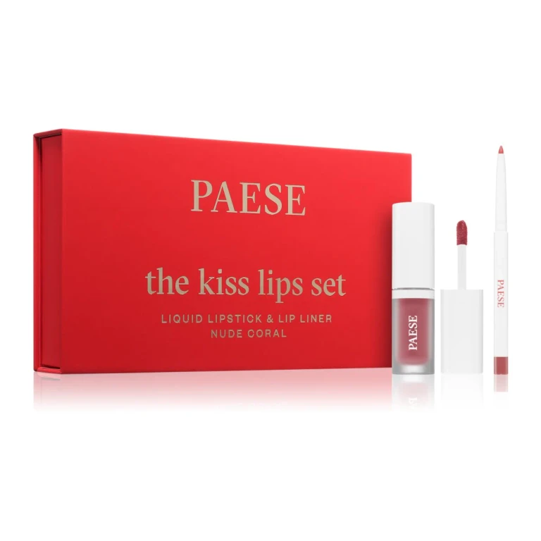 Country The Kiss Lips Set Nude Coral gift set color 02 nude coral matte liquid lipstick 3.4 ml + lip contouring pencil 0.3 g