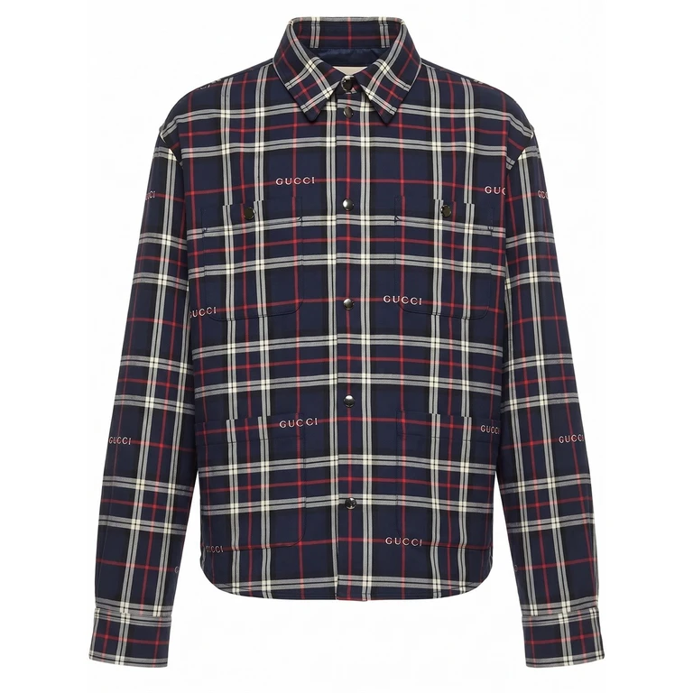 camisa de algodão bordada Bluewhitemc