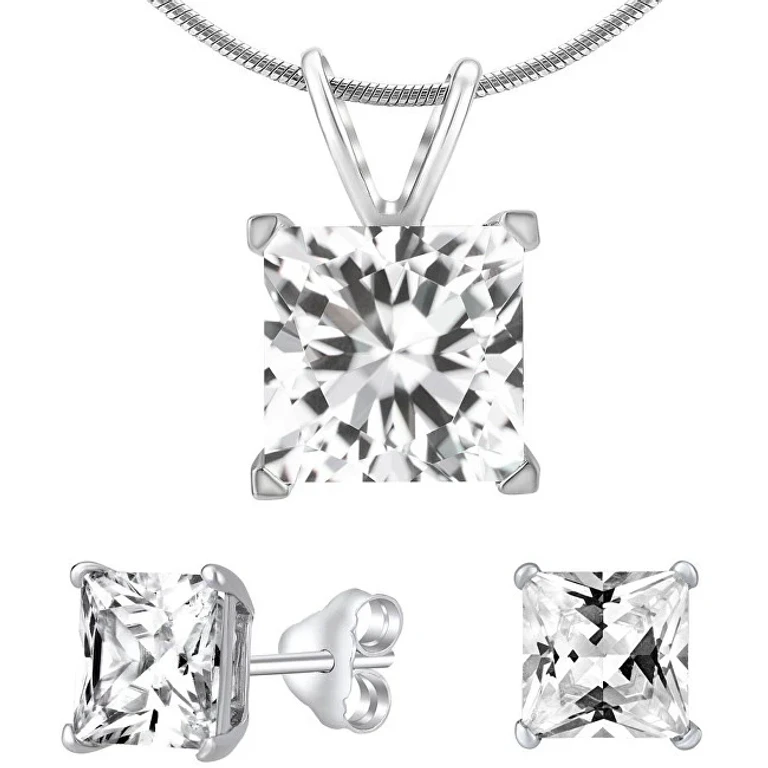 Silver Jewelry Set with Clear Crystal Jjjsq55 (Earrings, Pendant)