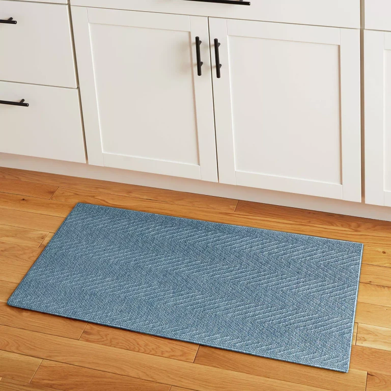 Pax Herringbone Textured Machine Washable Area Rug:- 1'11'x2'11', Blue, Rectangle