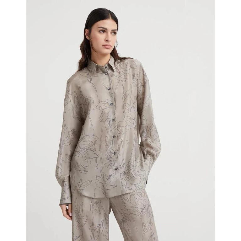 Khaki Silk Oversized Shirt