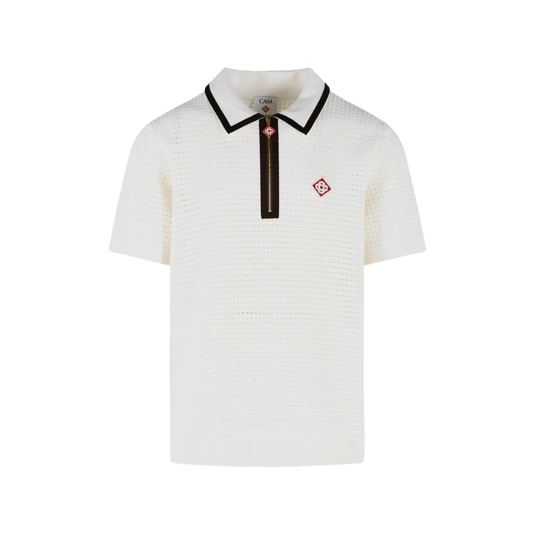 WAFFLE STITCH WHITE WOOL POLO SHIRT