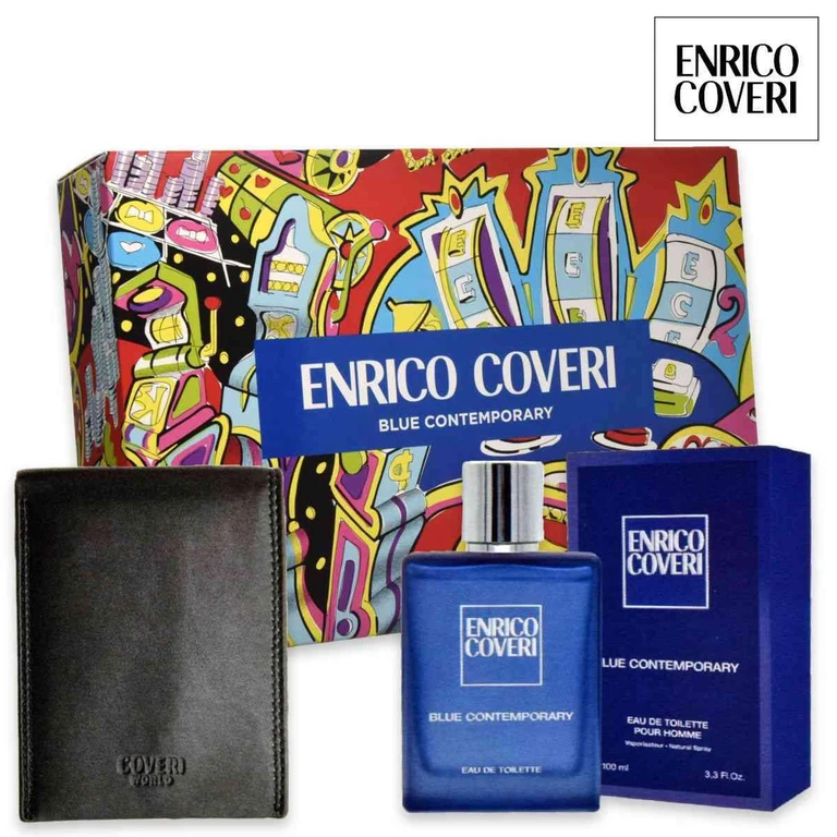 Enrico Coveri Blue Contemporary Edt 100 ml + Black Leather Wallet