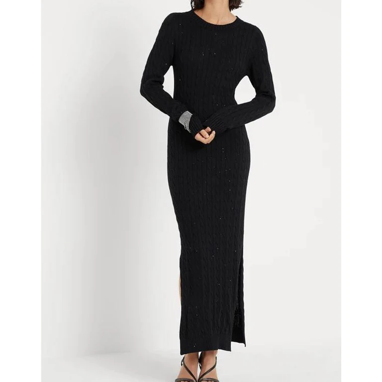 Woblack Cotton Cable Knit Maxi Dress