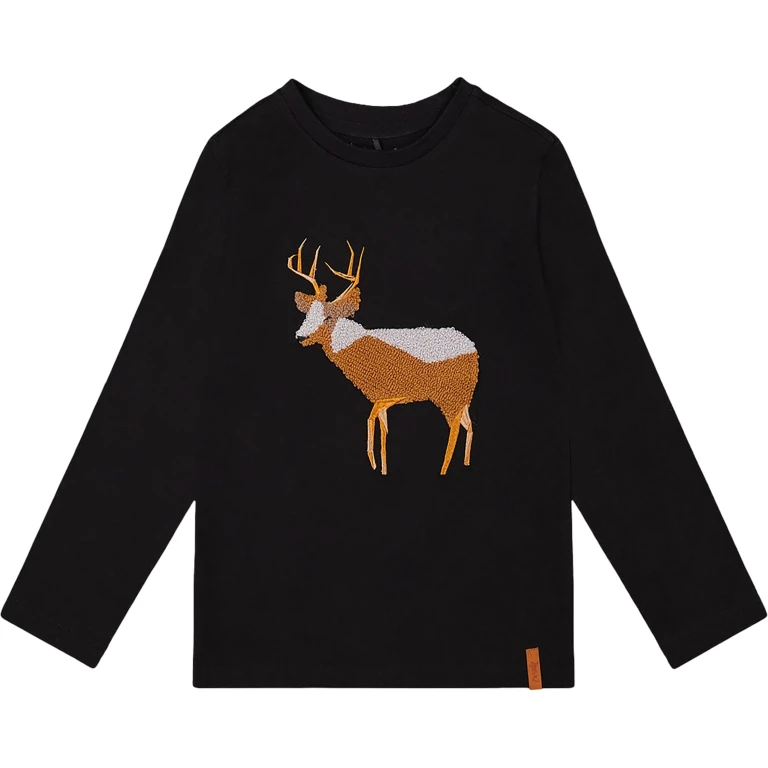 Organic Cotton T-Shirt with Boucle Deer Applique - Baby Boy