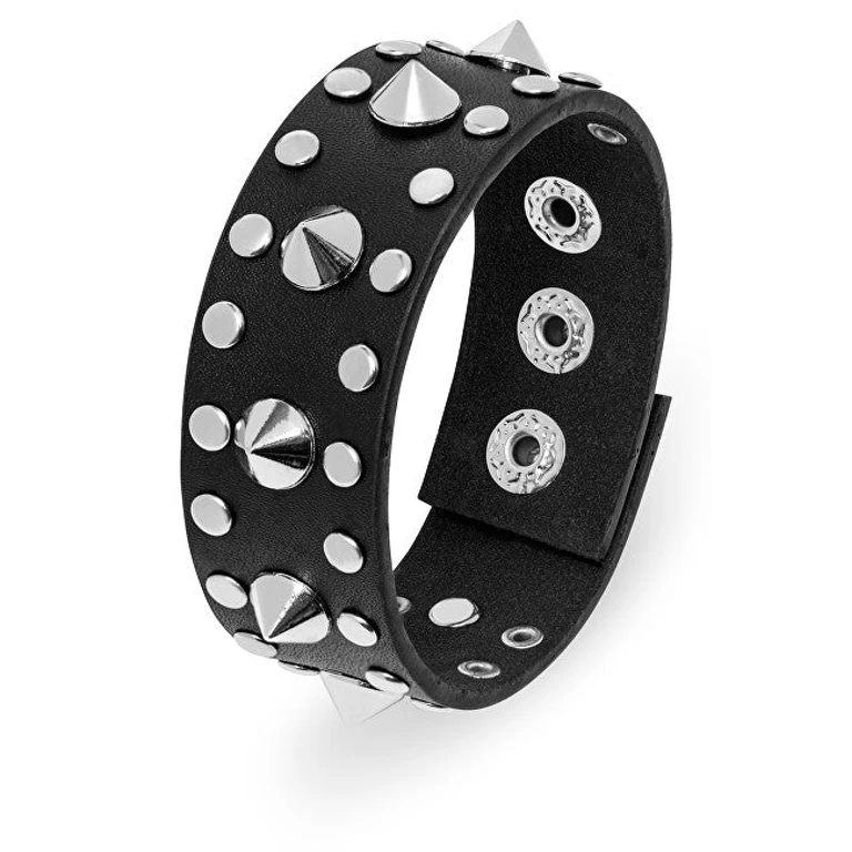 Black Leather Bracelet With Leather Studs