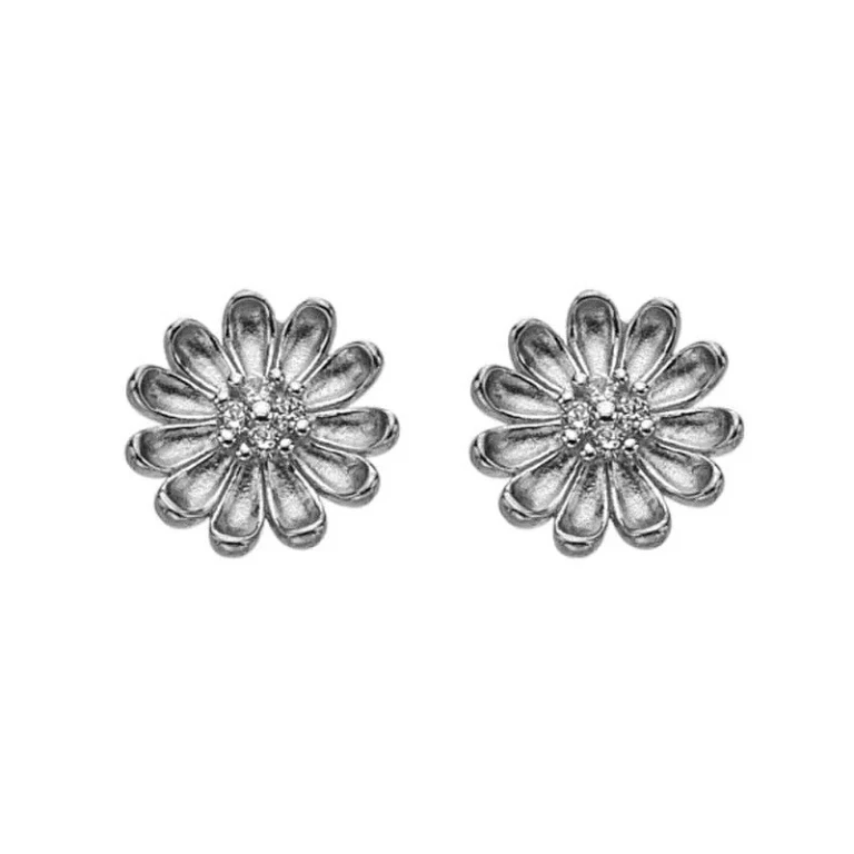 Silver Flower Earrings With Zirconia Proud Of You Silver Whisper Swe009