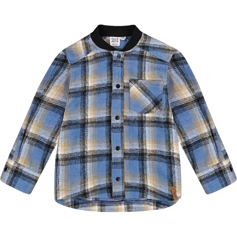 Long Sleeve Brushed Plaid Button Down Shirt with Rib Collar - Little Boy