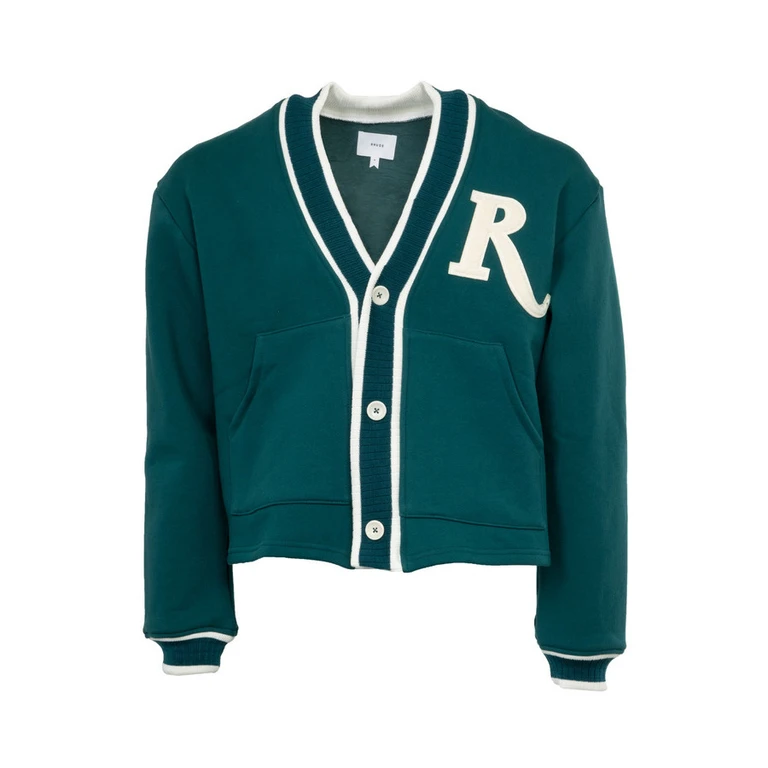 Men'S Teal Cream Terry Cardigan Sweater
