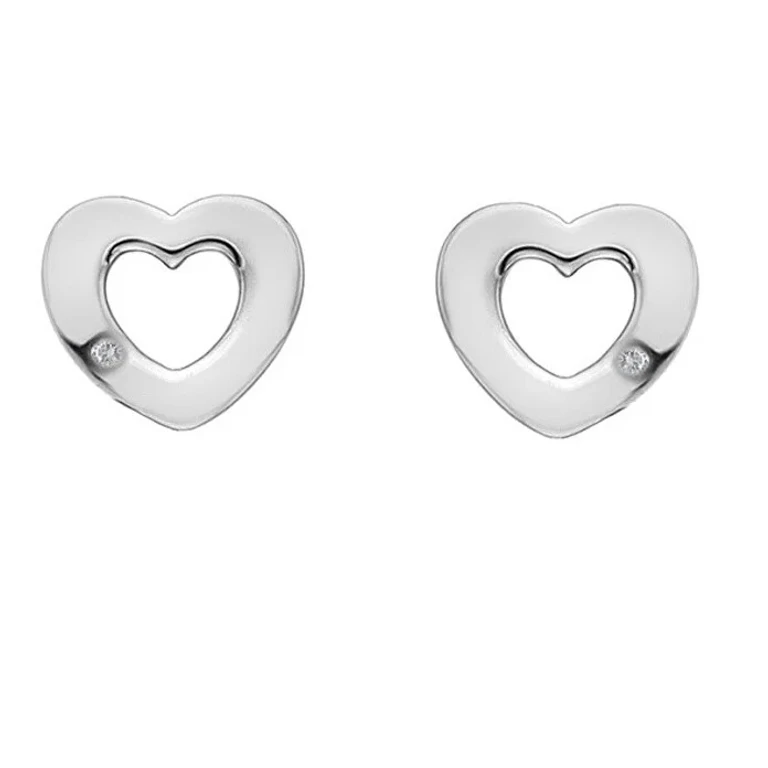 Heart-Shaped Silver Earrings With Authentic Diamonds Amulets De616