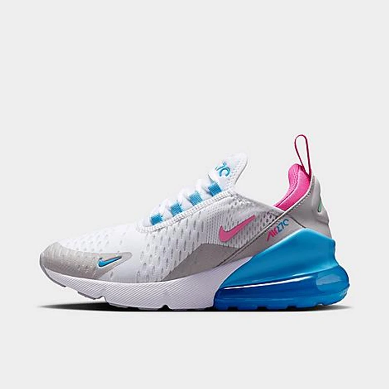 Big Kids Air Max 270 Casual Shoes in White/Football Blue/Arctic Green Size: 3.5