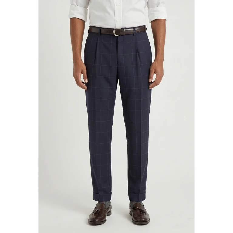 Navy Wool Tailored Trousers
