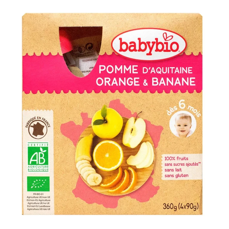 Fruit Bottles - 6 months and more - Apple, Orange, Banana - ORGANIC 4x90 g