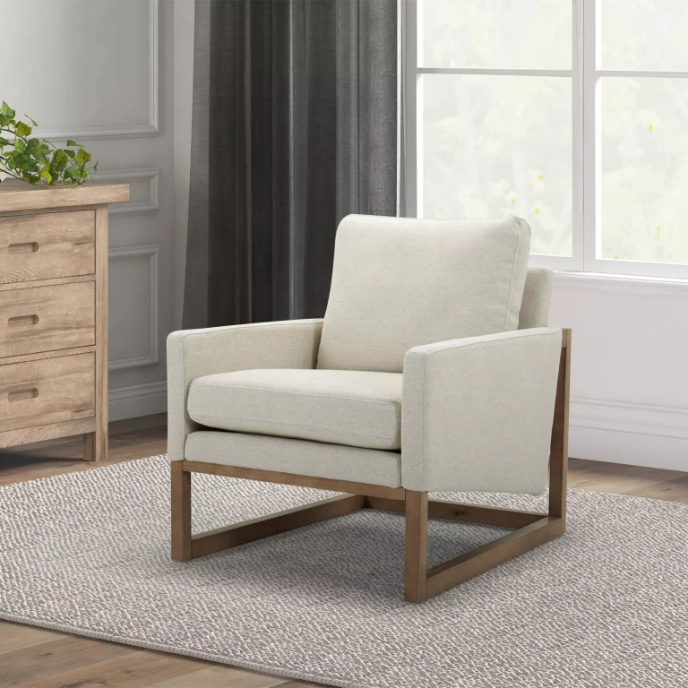 Fabric Chair with Wooden Base, Linen:- Linen