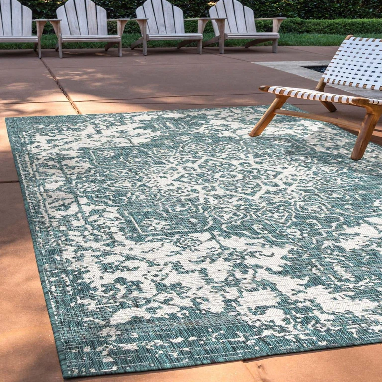 Dubai Outdoor Rug:- Teal, 9' x 12'