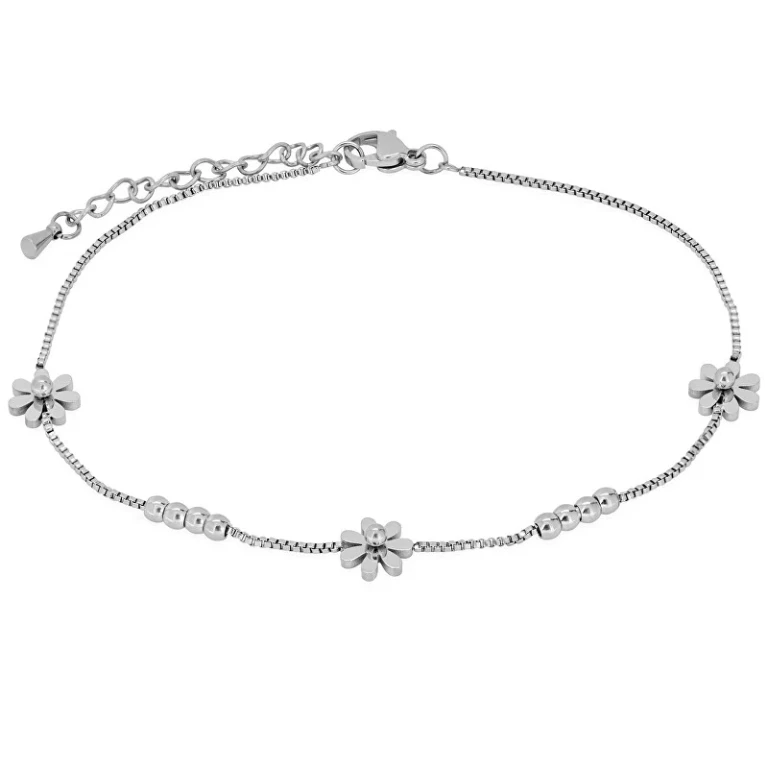 Troli Delicate Steel Ankle Bracelet With Flowers