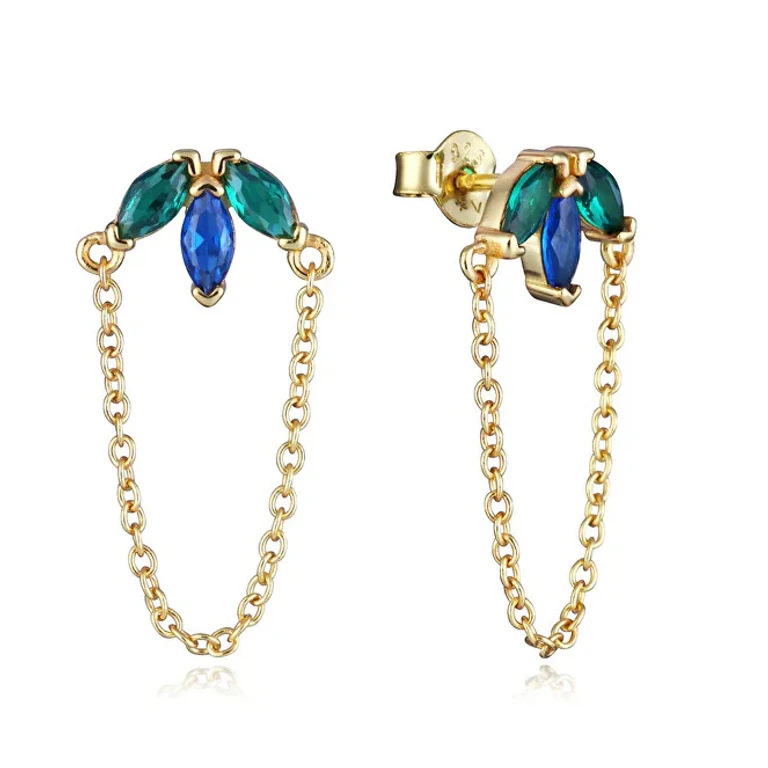 Trendy Gold-Plated Sparkling Earrings with Chains 9131E100-39