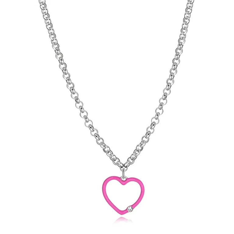 Women's Necklace in Steel with Fuchsia Heart Vibes Svb08