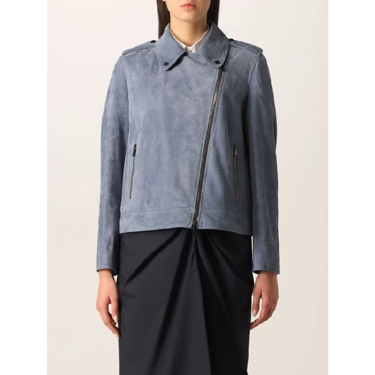 Women'S Dusty Blue Leather Biker Jacket