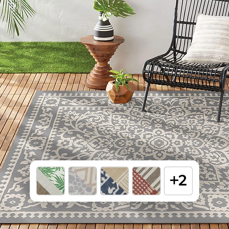 Sharon Reversible Indoor Outdoor Area Rug, 5' x 7':- Taupe-Cream/Red-Beige
