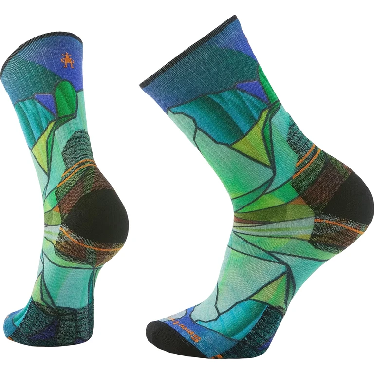 Hike Targeted Cushion Mirror Mountain Print Crew Socks - Men's