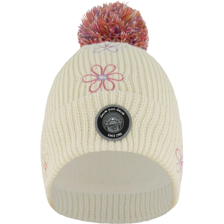 Off-White-Pink Lined Knit Pompom Hat - Little Girl