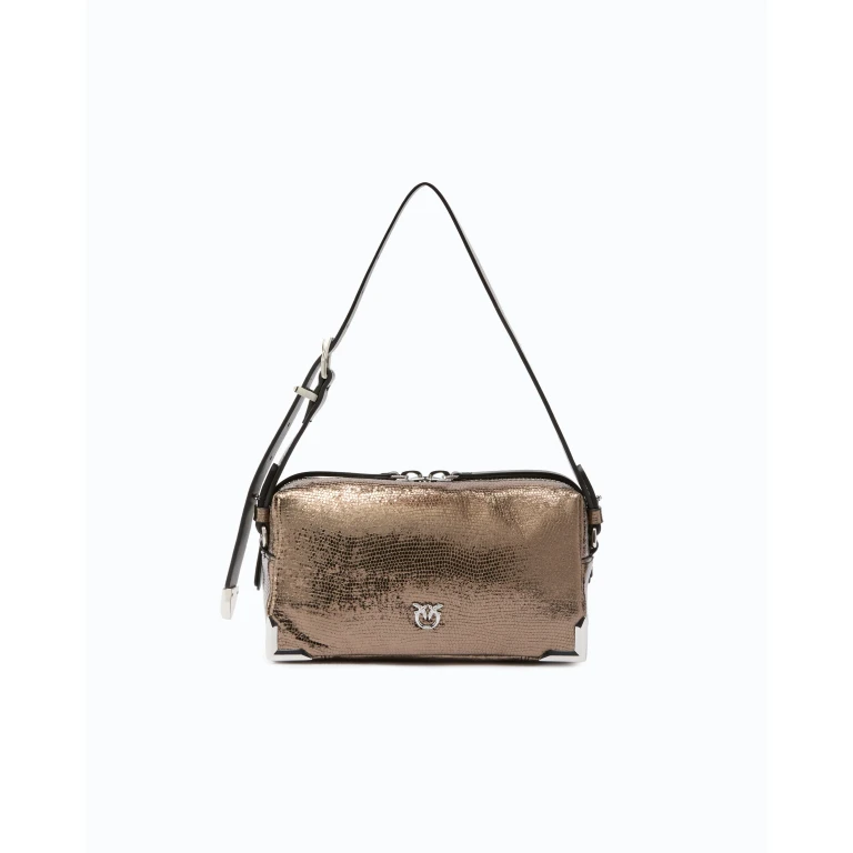 Mini sac Boston à bandoulière en cuir lamé embossé serpent