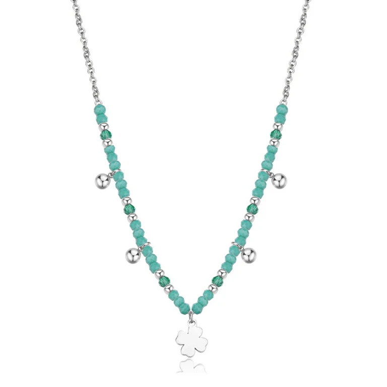 Steel Pearl Necklace with Clover Pendants Glint Sgi03