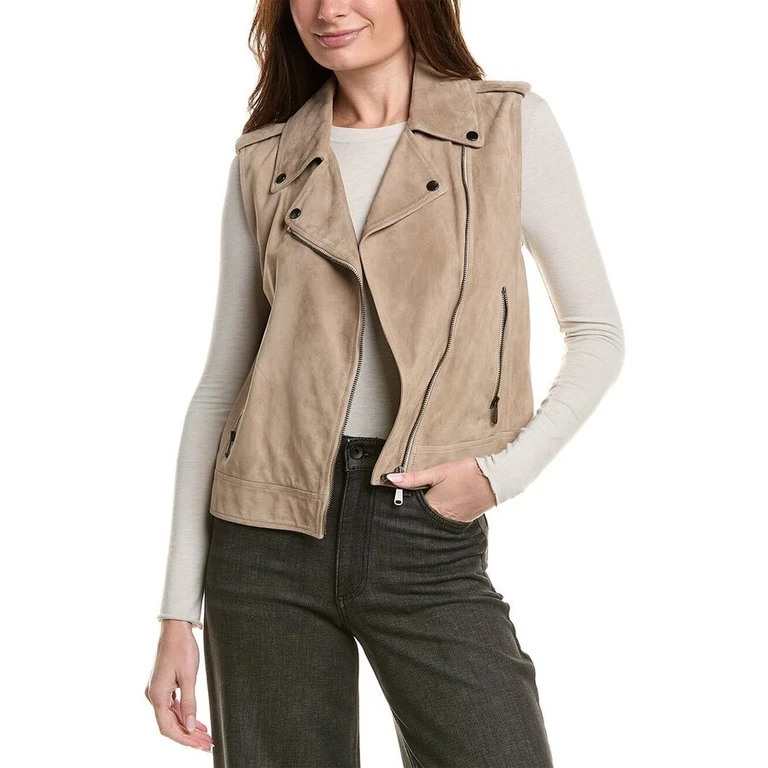 Wheat Suede Biker Vest