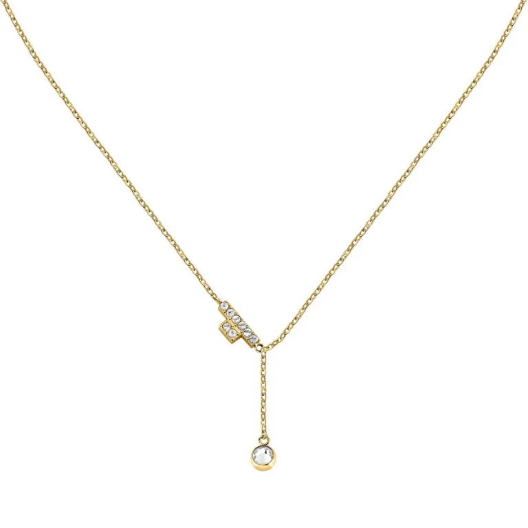 Delicate Gold-Plated Necklace with Crystals T-Logo Tjaxc07