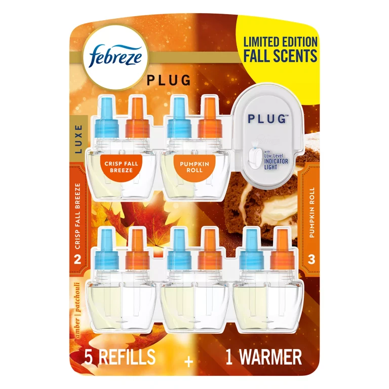 PLUG Air Freshener, Pumpkin Roll & Crisp Fall Breeze, 1 Warmer + 5 Refills, 4.35 fl. oz.