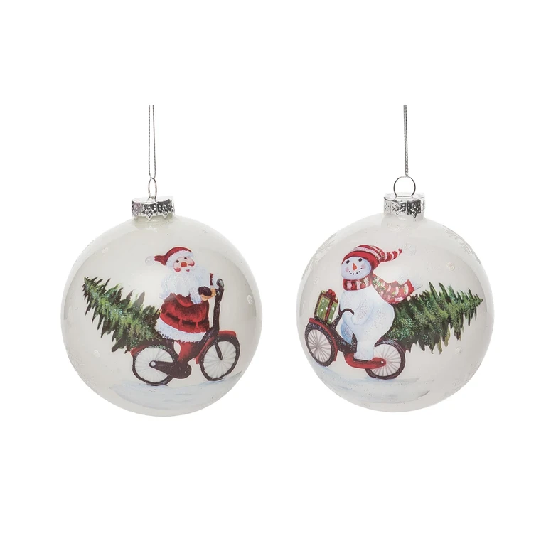 Glass Christmas Bike Ornament Set of 2 White Tree Ornaments for Indoor Holiday Decoration and Gift Giving