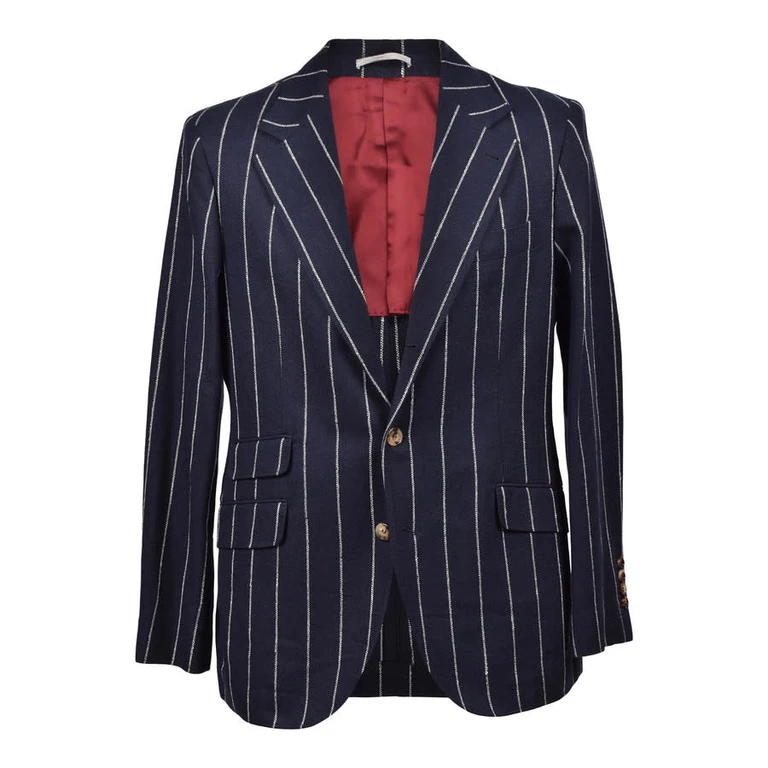 Navy Linen Blend Striped Suit