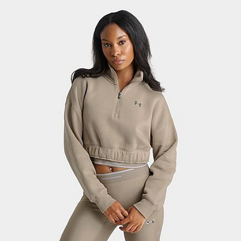 Sudadera con cremallera de cuarto Under Armour Icon Fleece en City Khaki