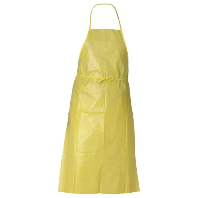 97790 A70 Polyethylene-Coated Fabric Chemical Spray Protection Aprons - One Size Fits Most, Yellow (100/Carton)