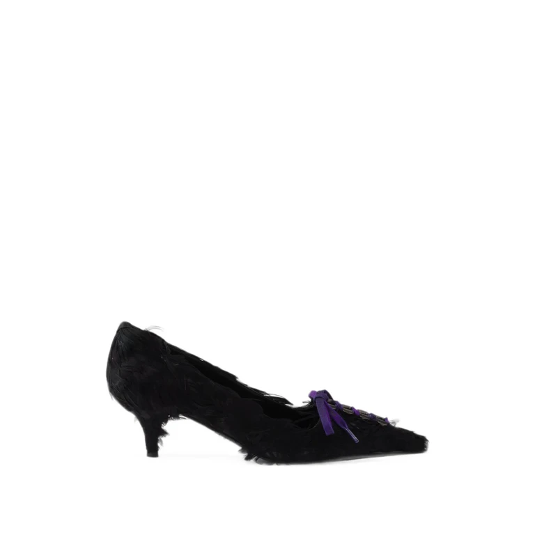 Feather-embellished Satin Pumps