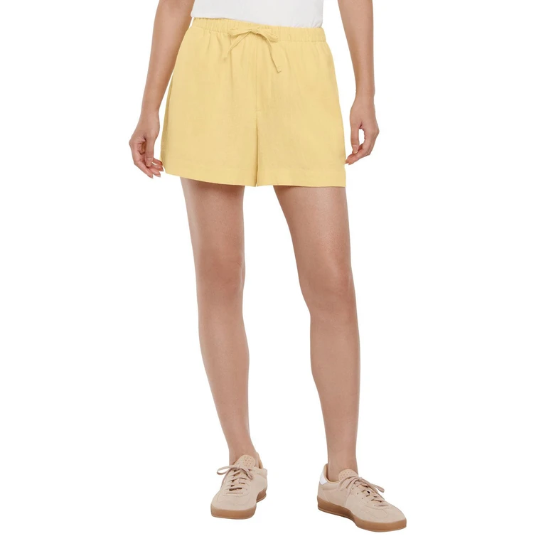 LINEN PULL ON SHORT - YELLOW L:- Yellow, L