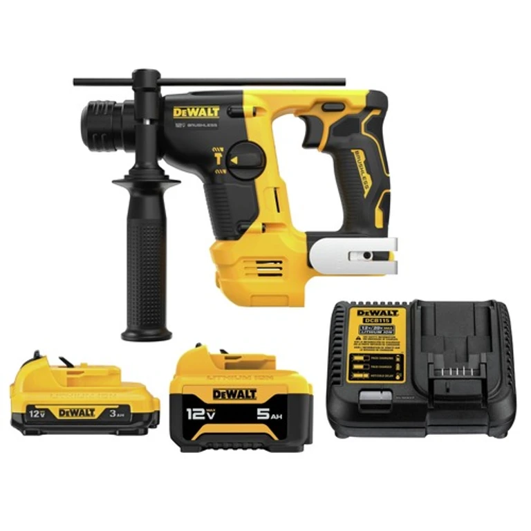 12V MAX XTREME Brushless Lithium-Ion 9/16 in. Cordless SDS-Plus Rotary Hammer with 2 Batteries and Charger Starter Kit Bundle (3 Ah/5 Ah)