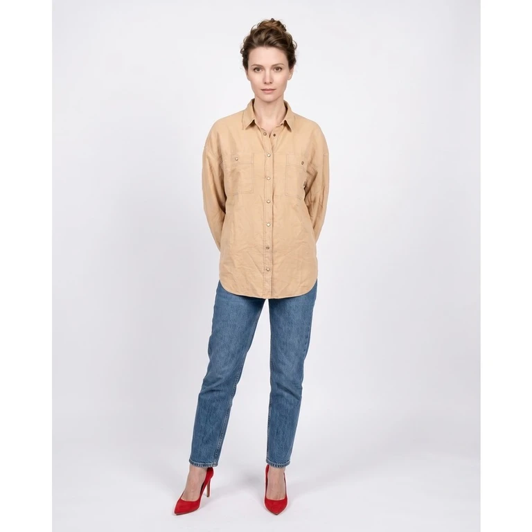 Women'S Linen Blend Western Style Casual Shirt Nwt