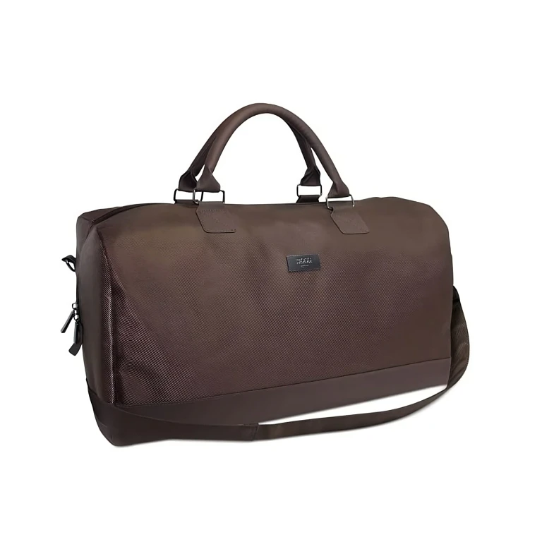 , duffel bag, synthetic leather, fabric bag, weekend bag, dark brown, 50 x 18 x 31 cm