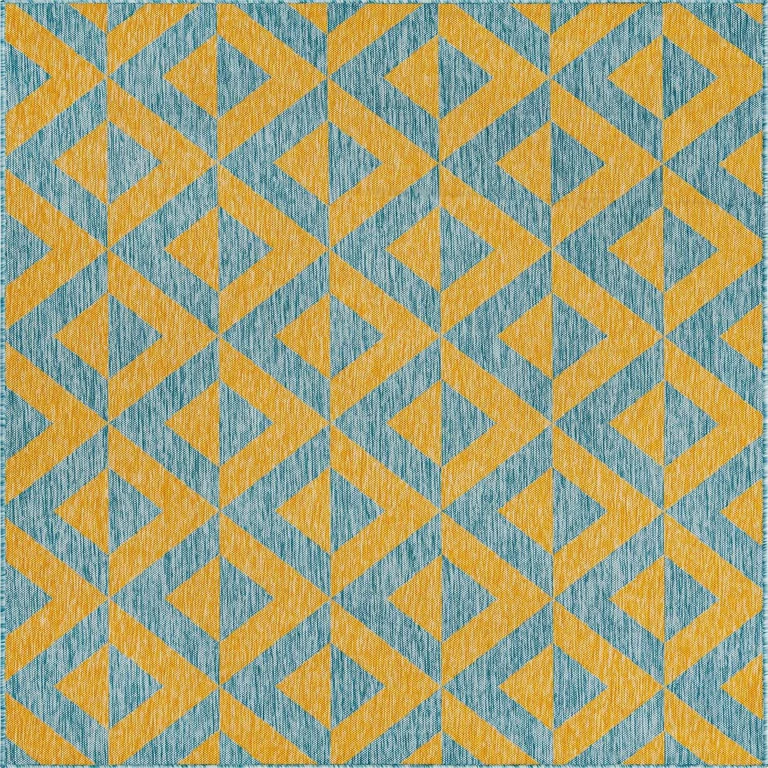 Napa Outdoor Rug:- Yellow/Aqua, 5'3' x 8'