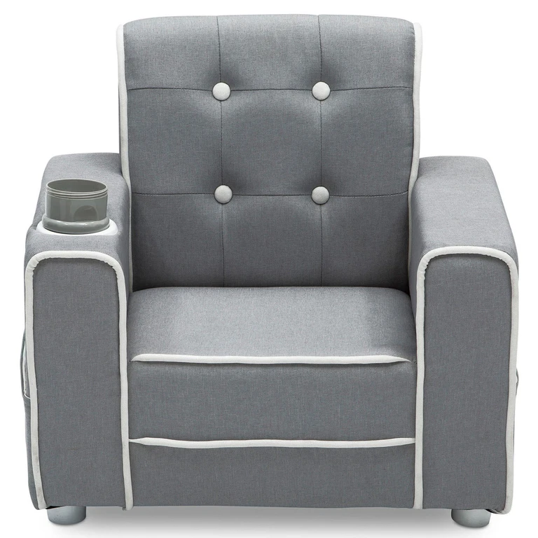 Chelsea Kids' Upholstered Chair with Cup Holder, Soft Grey