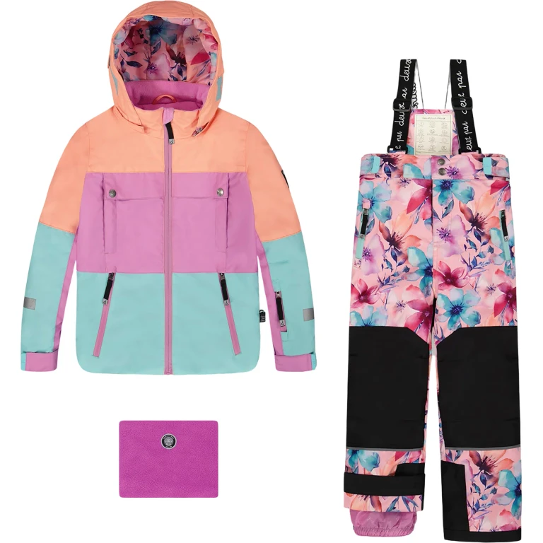 Black Retro Flower Teknik Two-Piece Snowsuit - Big Girl